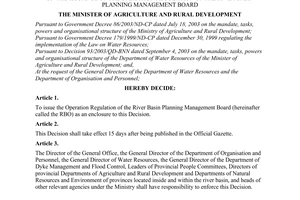 Decision No. 14/2004/QD-BNN of April 9, 2004, on the issuance of the Operation Regulation of the river Basin Planning Management Board