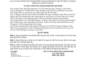 Quyết định 96/2004/QĐ-UB Quy chế tổ chức hoạt động Sở Xây dựng