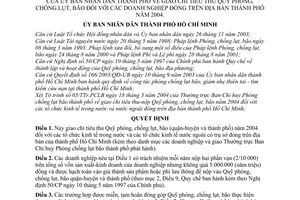 Quyết định 94/2004/QĐ-UB giao chỉ tiêu thu Quỹ phòng, chống lụt, bão doanh nghiệp thành phố 2004