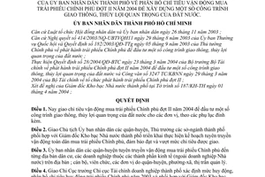 Quyết định 92/2004/QĐ-UB phân bổ chỉ tiêu vận động mua trái phiếu Chính phủ đợt II 2004 xây dựng công trình giao thông, thủy lợi quan trọng