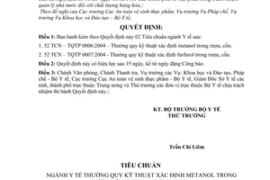 Quyết định 1283/2004/QĐ-BYT 2 Tiêu chuẩn ngành Y tế