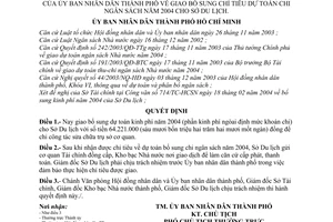 Quyết định 98/2004/QĐ-UB giao bổ sung chỉ tiêu dự toán chi ngân sách 2004 cho Sở Du lịch