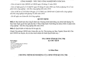 Quyết định số 972/QĐ-UB phát triển công nghiệp tiểu thủ công nghiệp đến năm 2010