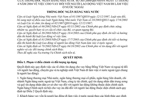 Quyết định 365/2004/QĐ-NHNN cho vay người lao động Việt Nam đi làm việc ở nước ngoài