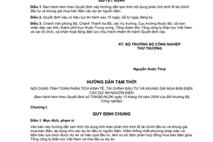 Quyết định 709/QĐ-NLDK hướng dẫn tạm thời nội dung phân tích kinh tế tài chính đầu tư khung giá mua bán điện