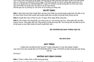 Quyết định 07/2004/QĐ-BGTVT Quy trình thẩm tra phê duyệt quyết toán vốn đầu tư dự án hoàn thành