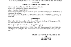 Quyết định 55/2004/QĐ-UB Kế hoạch xây dựng văn bản pháp luật  Uỷ ban nhân dân Thành phố Hà Nội 2004