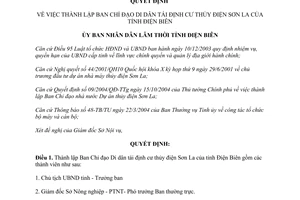 Quyết định 09/2004/QĐ-UBND thành lập Ban chỉ đạo Di dân tái định cư thủy điện Sơn La Điện Biên