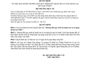 Quyết định 1338/2004/QĐ-BYT Hướng dẫn quy trình kỹ thuật rửa sử dụng lại quả lọc thận