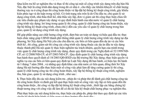 Hướng dẫn 383 CV/GĐCL-SXD tăng cường quản lý chất lượng thi công hoàn thiện, xây lắp hệ thống kỹ thuật, bàn giao sử dụng công trình xây dựng