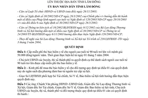 Quyết định 66/2004/QĐ-UB cấp miễn phí thẻ bảo hiểm y tế người cao tuổi từ 90 tuổi trở lên Lâm Đồng