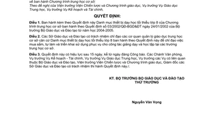 Quyết định 10/2004/QĐ-BGD&ĐT danh mục thiết bị dạy học tối thiểu lớp 8