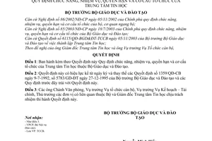 Quyết định 1854/2004/QĐ-BGD&ĐT-TCCB chức năng, nhiệm vụ, quyền hạn cơ cấu tổ chức trung tâm tin học