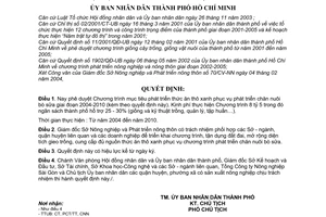 Quyết định 102/2004/QĐ-UB Chương trình mục tiêu phát triển thức ăn thô xanh phục vụ chăn nuôi bò sữa 2004-2010