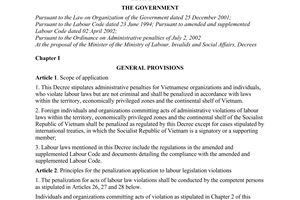 Decree of Government No.113/2004/ND-CP of April 16, 2004 on penalization for administrative violations in the field of labour legislation