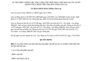 Quyết định 172/QĐ-UB 2004 thu một phần viện phí tại các cơ sở khám chữa bệnh Lào Cai