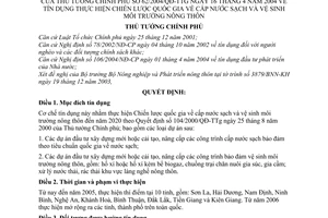 Quyết định 62/2004/QĐ-TTg tín dụng thực hiện Chiến lược quốc gia cấp nước sạch vệ sinh môi trường nông thôn