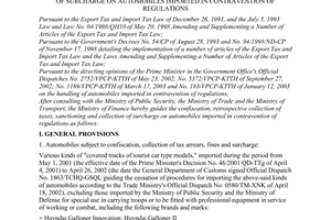 Circular No.34/2004/TT-BTC of April 19, 2004 guiding the retrospective collection of taxes, fine and collec-tion of surcharge on automobiles imported in contravention of regulations