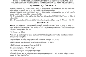 Quyết định 28/2004/QĐ-BCN chuyển Công ty Phương Đông thành Công ty cổ phần sửa đổi 226/2003/QĐ-BCN