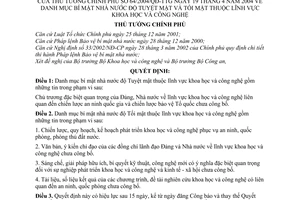 Quyết định 64/2004/QĐ-TTg danh mục bí mật nhà nước độ Tuyệt mật và Tối mật lĩnh vực khoa học công nghệ