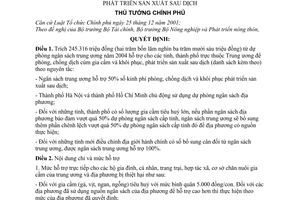 Quyết định 396/2004/QĐ-TTg hỗ trợ kinh phí phòng, chống dịch cúm gia cầm khôi phục phát triển sản xuất sau dịch