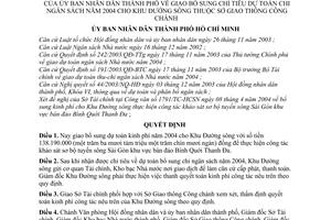 Quyết định 104/2004/QĐ-UB giao bổ sung chỉ tiêu dự toán chi ngân sách 2004 cho Khu Đường sông thuộc Sở Giao thông công chánh