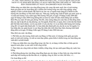 Chỉ thị 13/2004/CT-UB triển khai hoạt động hưởng ứng Tuần lễ Quốc gia nước sạch vệ sinh môi trường ngày Môi trường Thế giới 5/6 Hồ Chí Minh