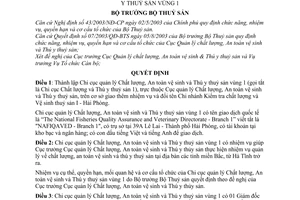 Quyết định 05/2004/QĐ-BTS thành lập Chi cục quản lý Chất lượng, An toàn vệ sinh và Thú y thuỷ sản vùng 1