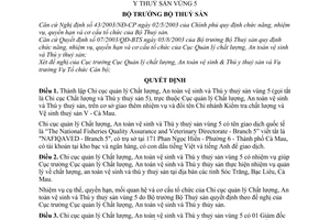 Quyết định 09/2004/QĐ-BTS thành lập Chi cục quản lý Chất lượng, An toàn vệ sinh và Thú y thuỷ sản vùng 5