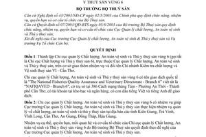 Quyết định 10/2004/QĐ-BTS thành lập Chi cục quản lý Chất lượng, An toàn vệ sinh và Thú y thuỷ sản vùng 6