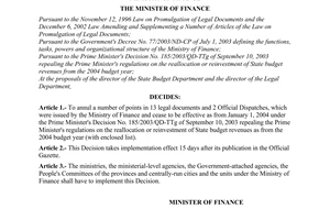 Decision No.41/2004/QD-BTC of April 21, 2004 annulling a number of points in legal documents issued by The Ministry of Finance