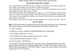 Quyết định 30/2004/QĐ-BCN chuyển Nhà máy Nhựa Nha Trang thuộc Công ty Nhựa Rạng Đông thành Công ty cổ phần