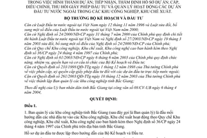 Quyết định 395/2004/QĐ-BKH uỷ quyền BQL KCN Bắc Giang dự án; tiếp nhận, thẩm định cấp, điều chỉnh, thu hồi Giấy phép đầu tư quản lý dự án nước ngoài