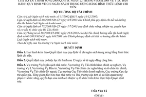 Quyết định 42/2004/QĐ-BTC chi ngân sách trung ương bằng hình thức lệnh chi tiền