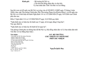 Thông báo 1974/2004/VPCP-V.III t ý kiến Phó Thủ tướng Phạm Gia Khiêm thời điểm hiệu lực Nghị định 114  115/2004/NĐ-CP