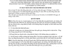 Quyết định 112/2004/QĐ-UB giao chỉ tiêu kế hoạch 2004 mục tiêu quốc gia, kế hoạch sự nghiệp, đào tạo chuyên môn,công nhân KT,bồi dưỡng nghiệp vụ