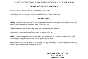 Quyết định 199/QĐ-UB năm 2004 giá thuốc khám chữa bệnh người nghèo Lào Cai