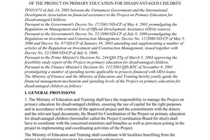 Joint circular No.35/2004/TTLT-BTC-BGDDT of April 26, 2004 guiding the financial management mechanism and spending levels of the project on primary education for disadvantaged children