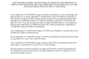 Thông tư liên tịch 38/2004/TTLT-BTC-BXD thông báo kiểm soát giá vật liệu xây dựng trong lĩnh vực đầu tư xây dựng