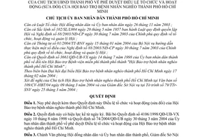 Quyết định 116/2004/QĐ-UB Điều lệ tổ chức hoạt động (sửa đổi) Hội Bảo trợ bệnh nhân nghèo thành phố Hồ Chí Minh