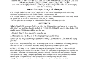 Quyết định 13/2004/QĐ-BGDĐT  sửa đổi Quy chế thi tốt nghiệp trung học cơ sở, phổ thông