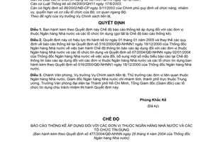 Quyết định 477/2004/QĐ-NHNN Chế độ báo cáo thống kê áp dụng đơn vị thuộc ngân hàng nhà nước tổ chức tín dụng