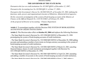 Decision No.479/2004/QD-NHNN promulgating the system of book-keeping accounts