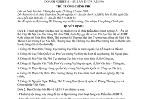 Quyết định 406/QĐ-TTg thành lập Ban Chỉ đạo liên Bộ chuẩn bị tổ chức Diễn đàn Doanh nghiệp Á-Âu lần thứ 9 AEBF9