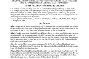 Quyết định 121/2004/QĐ-UB giao bổ sung kế hoạch chuẩn bị đầu tư 2004 nguồn vốn ngân sách thành phố