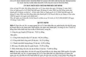 Quyết định 120/2004/QĐ-UB giao chỉ tiêu bổ sung kế hoạch đầu tư xây dựng 2004 nguồn vốn ngân sách thành phố