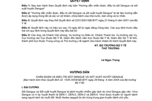 Quyết định 1536/2004/QĐ-BYT Hướng dẫn chẩn đoán, điều trị sốt xuất huyết Dengue