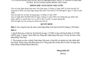 Quyết định 478/2004/QĐ-NHNN mức lãi suất cơ bản bằng Đồng Việt Nam