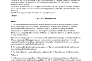 Ordinance No.19/2004/PL-UBTVQH11 of April 29, 2004 on militia and self-defense force