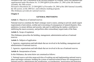 Ordinance No. 17/2004/PL-UBTVQH11 of April 29, 2004 on national reserves